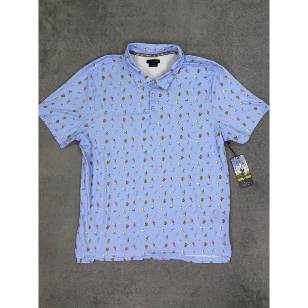 New Tee Time Shirt Mens XL Blue Cocktails Short Sleeve Golf Polo Stretch